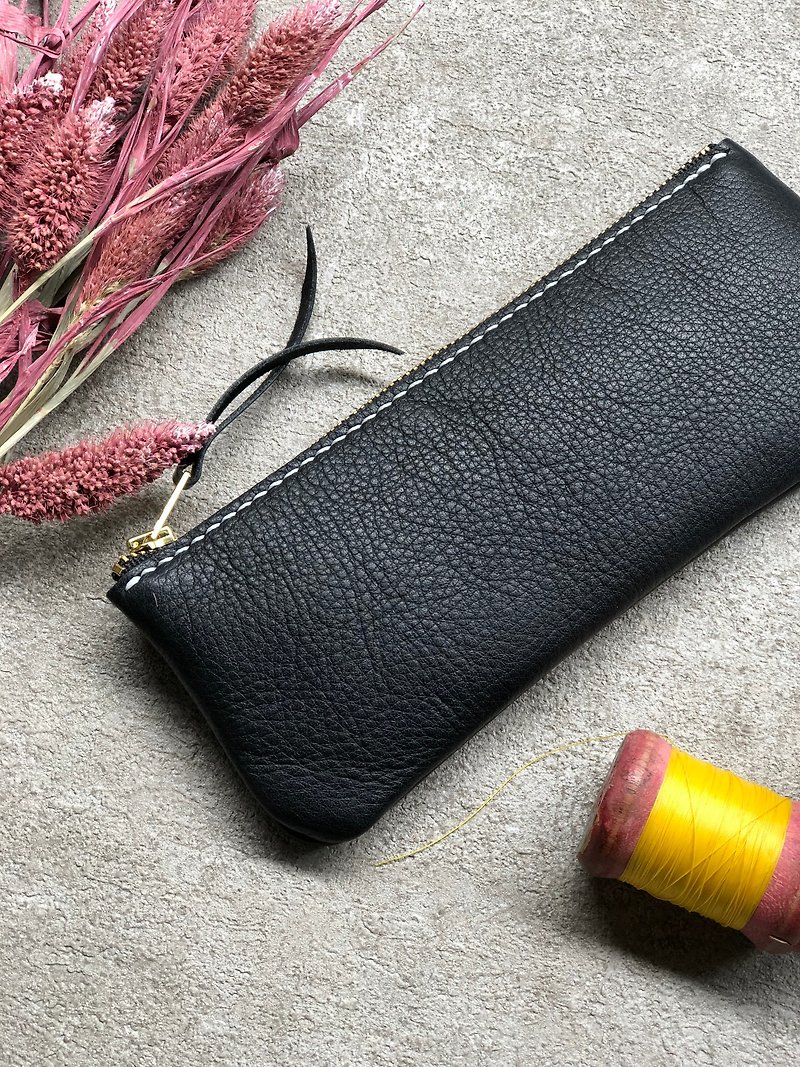 Leather goods hand-made course leather flat storage pencil case 【1 person into a group】 - เครื่องหนัง - หนังแท้ 