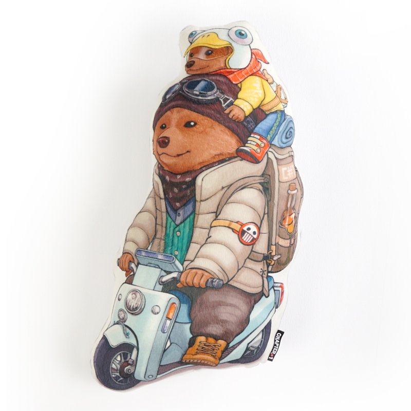 Bear ride motorcycle Backrest pillow New arrival Gift New Year - 枕頭/抱枕 - 聚酯纖維 灰色