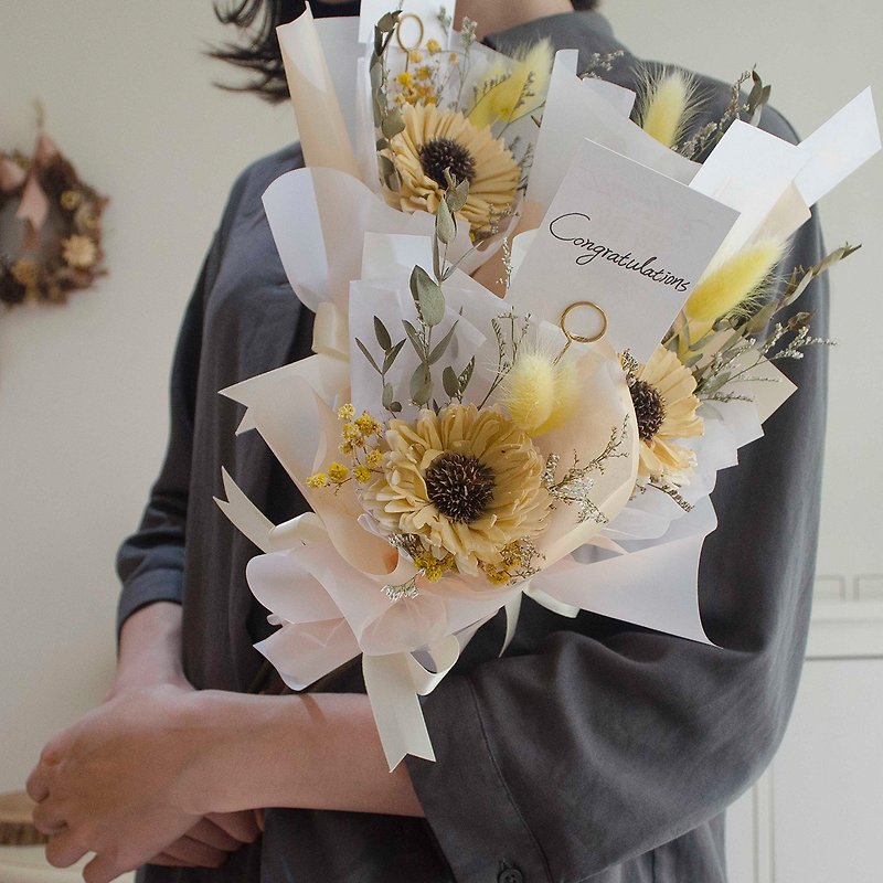 [Spot] Single dry sunflower/cotton bouquet message card bouquet - Dried Flowers & Bouquets - Plants & Flowers Yellow
