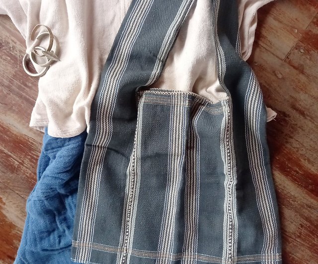 カレン族の手織りショルダーバッグ /藍グレー(白・藍のストライプ