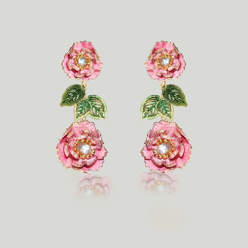 Ava Ollie Collection: Red Peony Flower Earrings - Earrings & Clip-ons - Enamel Red