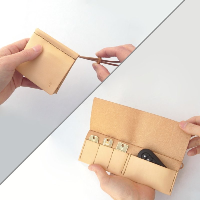 Key Case using  Leather (Undyed)【zlat3+1/ずらっと3+1】#3keys+1bigsmartkeyorcardkey - ที่ห้อยกุญแจ - หนังแท้ สีนำ้ตาล