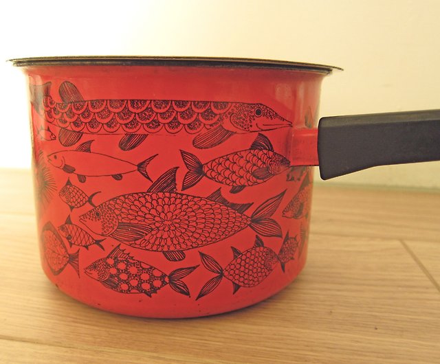 Vintage Kaj Franck Finel Arabia Finland Enamel Large Saucepan With