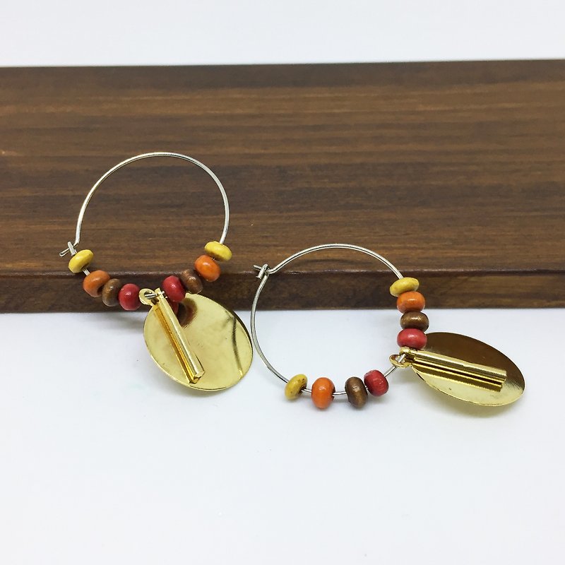 ► sunset stained wood brass ear ring ◄ - Earrings & Clip-ons - Other Metals Orange