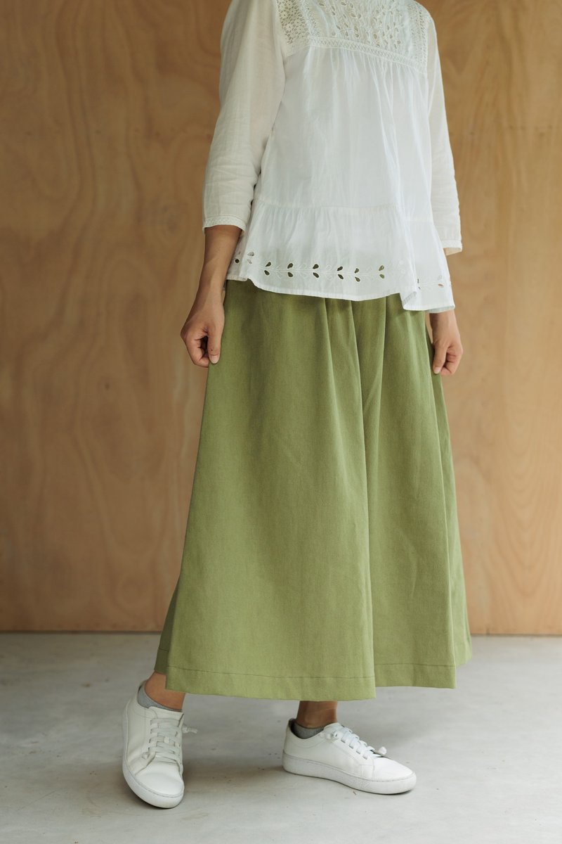 Matcha forest Linen ancient cloth long skirt - กระโปรง - ผ้าฝ้าย/ผ้าลินิน สีเขียว