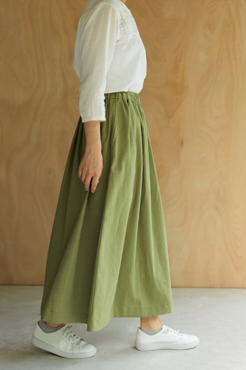 抹茶森林 台灣棉麻古布 長裙 - 裙子/長裙 - 棉．麻 綠色