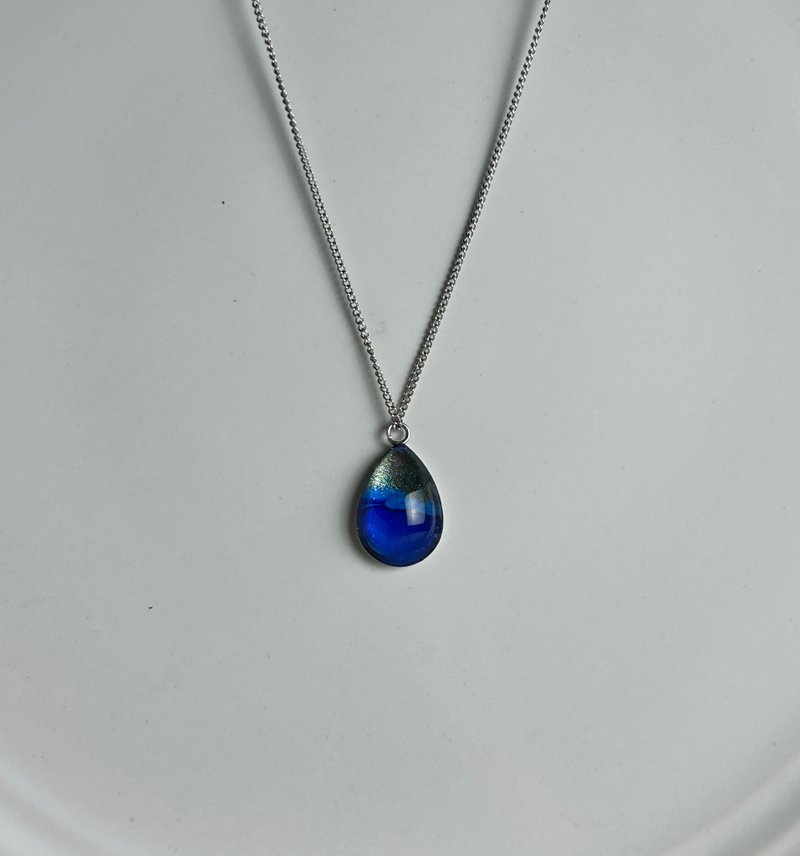 【Christmas Gift】That Night's Starry Sky - Blue Teardrop Stainless Steel Hand-Painted Necklace - สร้อยคอ - สแตนเลส สีน้ำเงิน