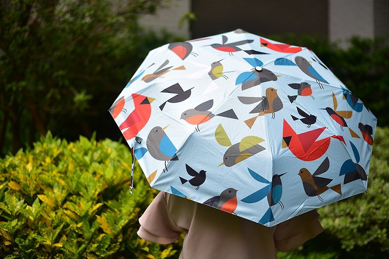 【莎姐嚴選】台灣限定版圖騰 99.99%抗UV折傘 -晴天百鳥(手開款) - 雨傘/雨衣 - 其他金屬 藍色