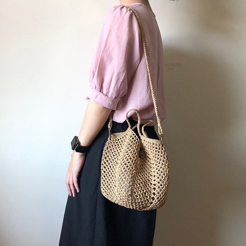 Summer shoulder / portable / small net bag / khaki - Messenger Bags & Sling Bags - Other Materials Khaki