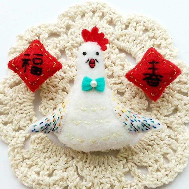 "Pound Qiang" Spring chicken / chicken pin badge Tai Fook Group /// badge couplets Year of the Rooster - Brooches - Polyester Red