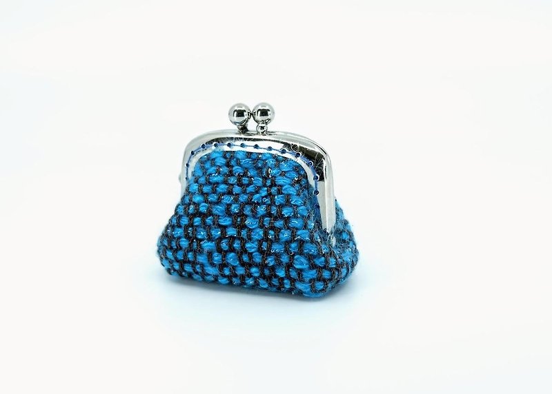 【我們の手織布】超迷你手工織布口金包 - 零錢包/小錢包 - 棉．麻 藍色