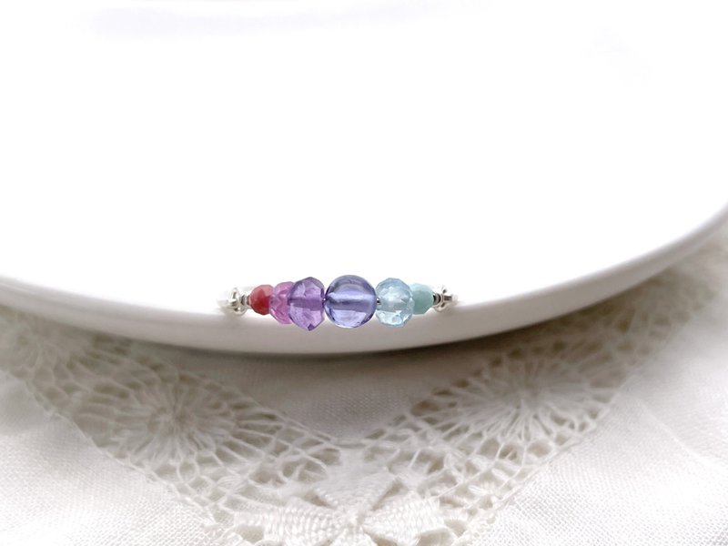 丹泉石與五種天然石的繞線戒指 - 戒指 - 寶石 藍色