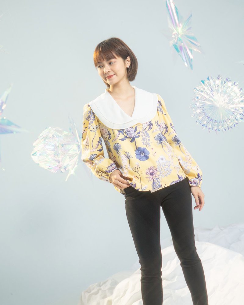 【LADY】波麗君自肥款 雙層領片上衣 開襟外套 大尺碼 皇后黃 - 女襯衫 - 棉．麻 黃色