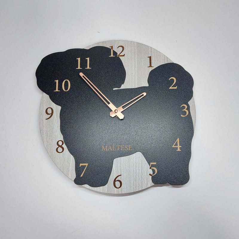 Limited time big discount of 3000 yen off Personalized dog wall clock, Maltese, black, silent clock - นาฬิกา - ไม้ 