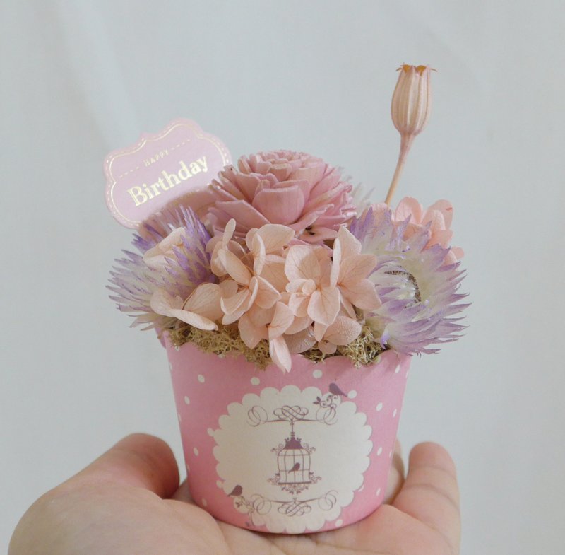 情人節禮物花束粉紫玫瑰蛋糕花 甜點花盆栽 結婚捧花永生乾燥花情 - 乾燥花/永生花 - 植物．花 粉紅色