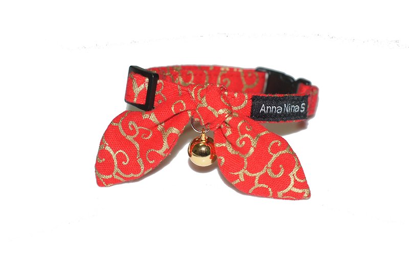 [AnnaNina] pet cat collar red gold smart cloud Kelly towel S~M - Other - Cotton & Hemp 
