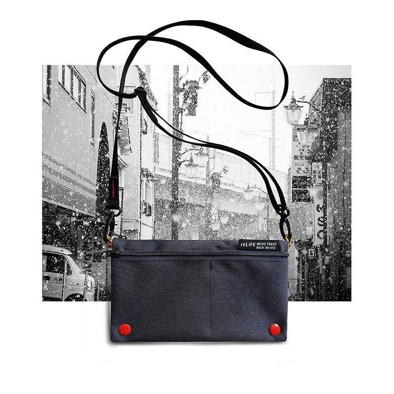 Hopper relife charcoal bag - กระเป๋าแมสเซนเจอร์ - วัสดุอีโค สีน้ำเงิน