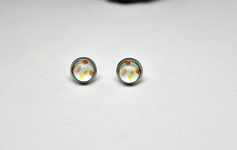 Time Gemstone X Stainless Steel Pin Earrings <Colorful Strawberry Season> #cute - ต่างหู - สแตนเลส สีเหลือง