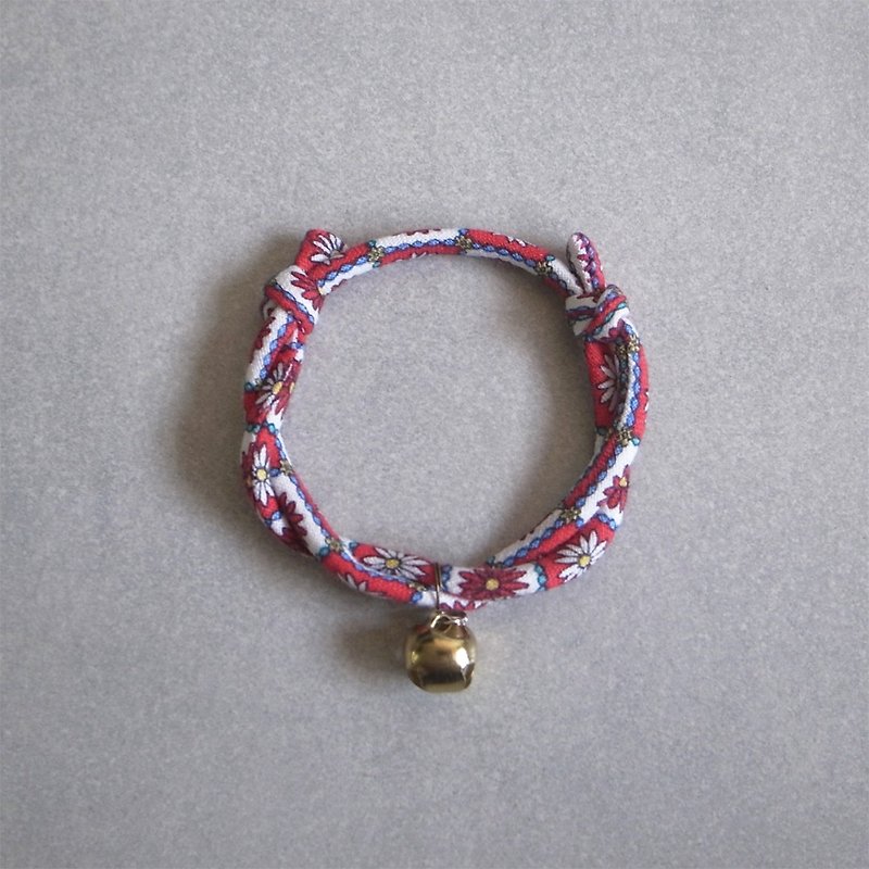 Japanese dog collar & cat collar【Nordic Cloth Adjustable】Red Daisy_S size - Collars & Leashes - Cotton & Hemp Red