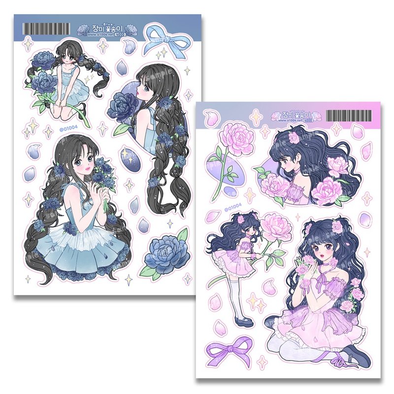 A flower of roses cut sticker ( violet/ blue) - 貼紙 - 紙 