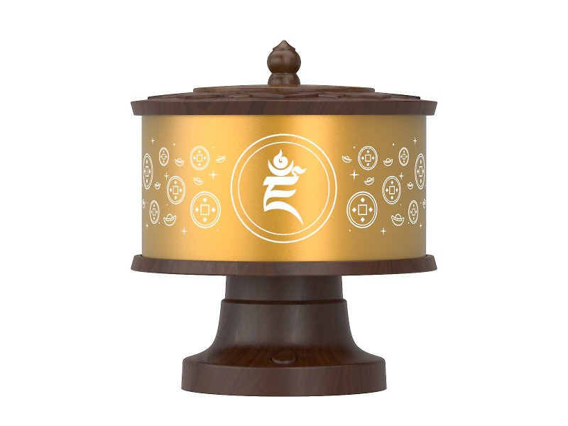 Lucky Yellow God of Wealth-Prayer Wheel - Items for Display - Wood Brown