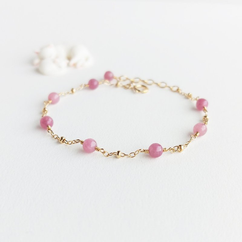 Round pink tourmaline x 14KGF bracelet - สร้อยข้อมือ - เครื่องประดับพลอย สึชมพู