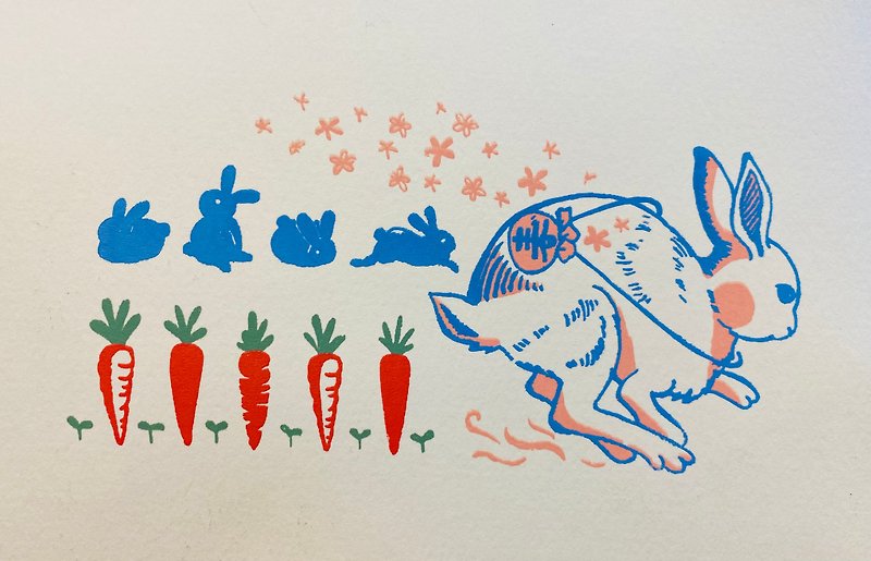 YISHUOCHEN rabbit handmade screenprinting card - Cards & Postcards - Paper 