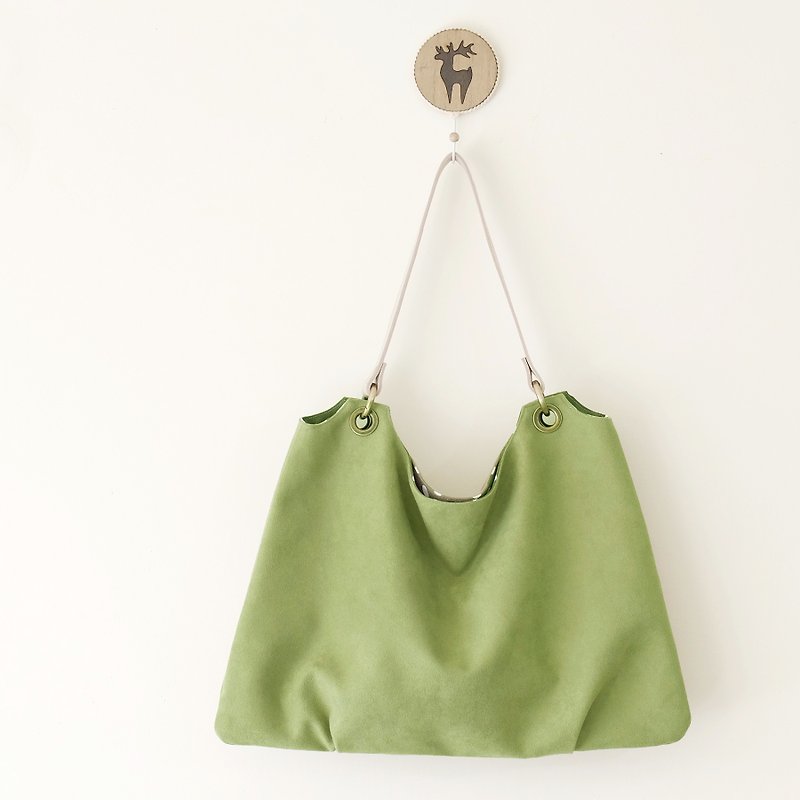 Matcha's Day, Suede, Trapezoidal, Air Sense, Turnover, Color, Cowhide, Handle, Light Green - Messenger Bags & Sling Bags - Cotton & Hemp Green