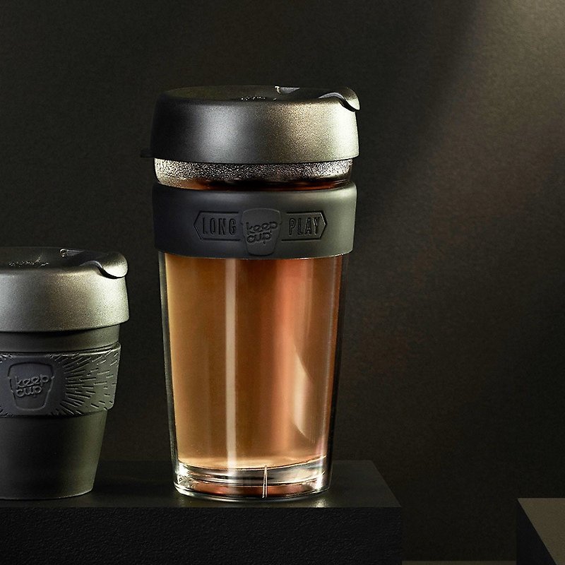 KeepCup LongPlay -Twin Wall Glass Cup L - Black - แก้วมัค/แก้วกาแฟ - แก้ว สีดำ