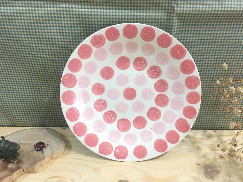 ピンクの花の陶器のプレート*ハンドメイド、ユニーク* - 小皿 - 陶器 レッド