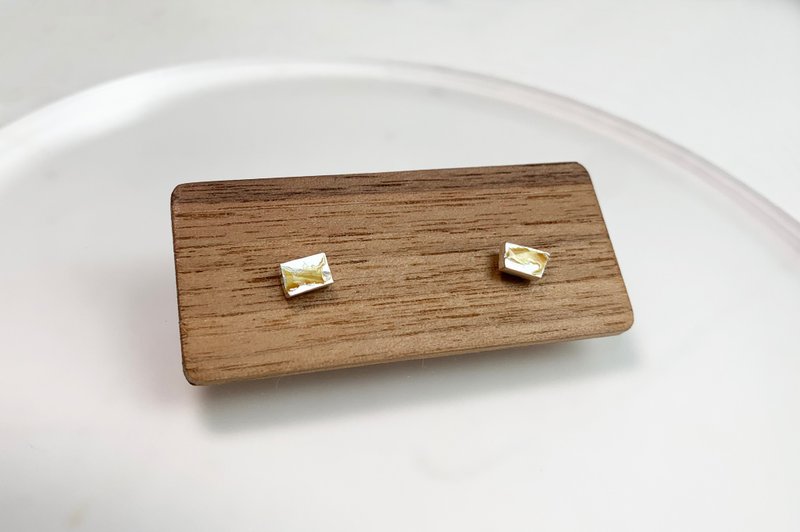 Sterling Silver Broken Textured Enamel Earrings-Gold-Pair/Clips Available - ต่างหู - วัตถุเคลือบ สีเหลือง