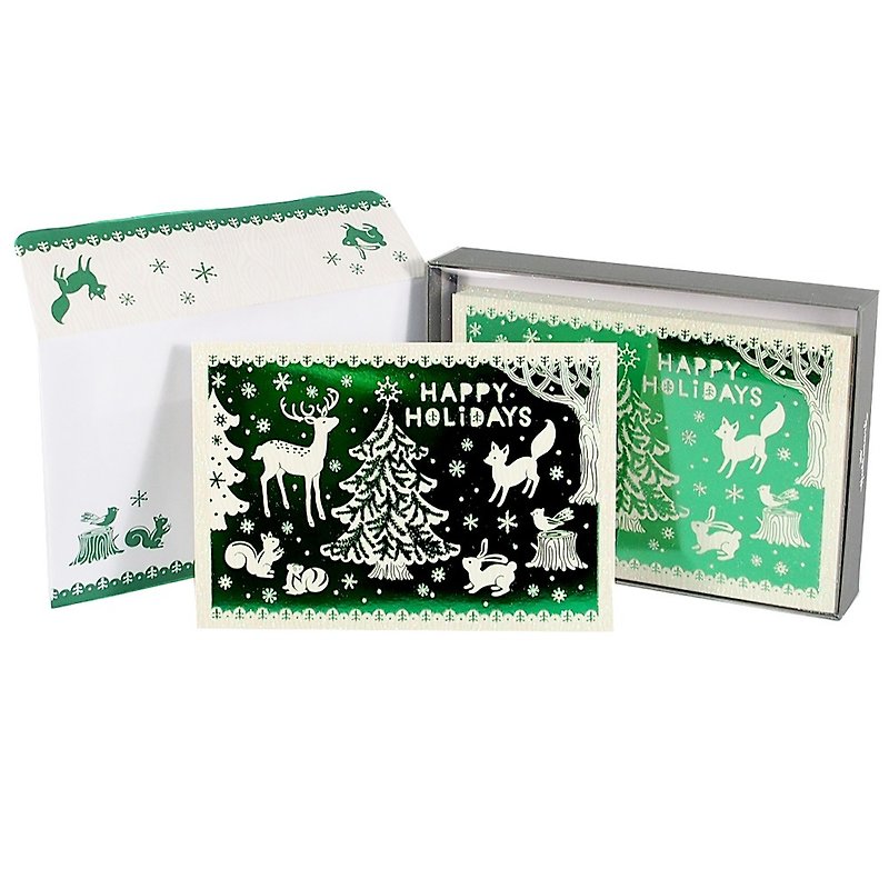 動物們歡慶耶誕夜 耶誕盒卡16入【Hallmark-卡片 聖誕節系列】 - 心意卡/卡片 - 紙 綠色