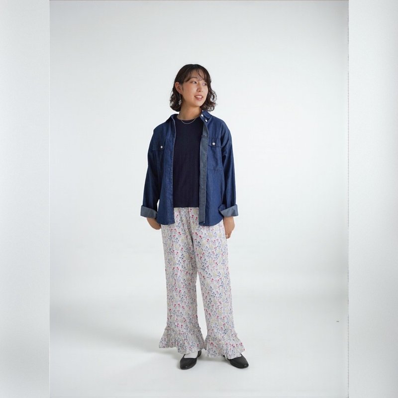 裾フリルがアクセント、garlandコットンカディパンツ - 女長褲 - 棉．麻 紅色