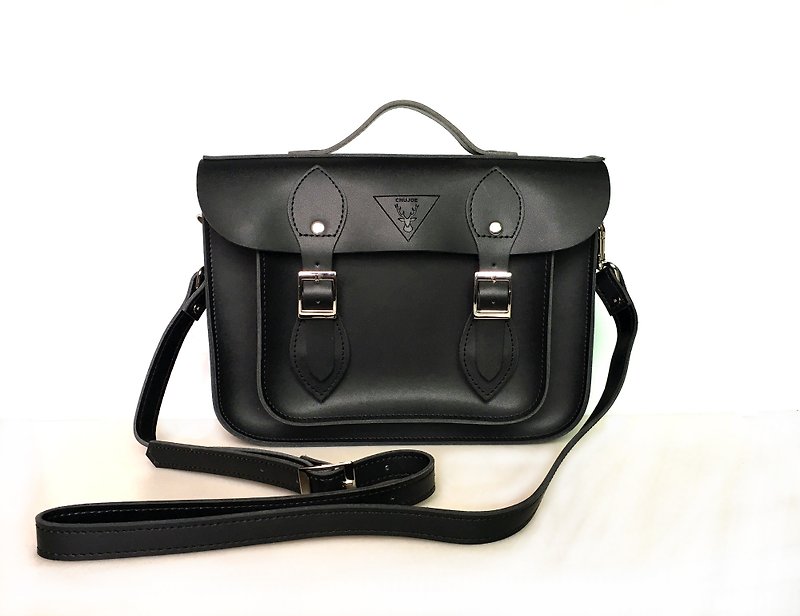 11-inch classic Cambridge bag, black messenger bag, leather college bag, dual-purpose portable backpack, customizable trademark - กระเป๋าแมสเซนเจอร์ - หนังแท้ 
