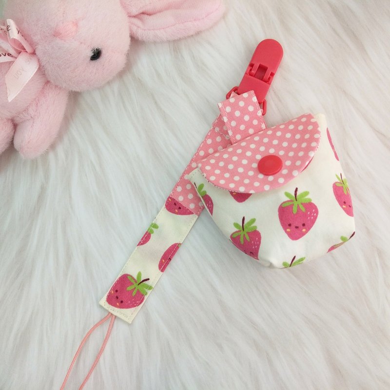 I Am Little Strawberry. Pacifier Pouch / Pacifier Chain (Name Embroidery Available) - Baby Bottles & Pacifiers - Cotton & Hemp Red