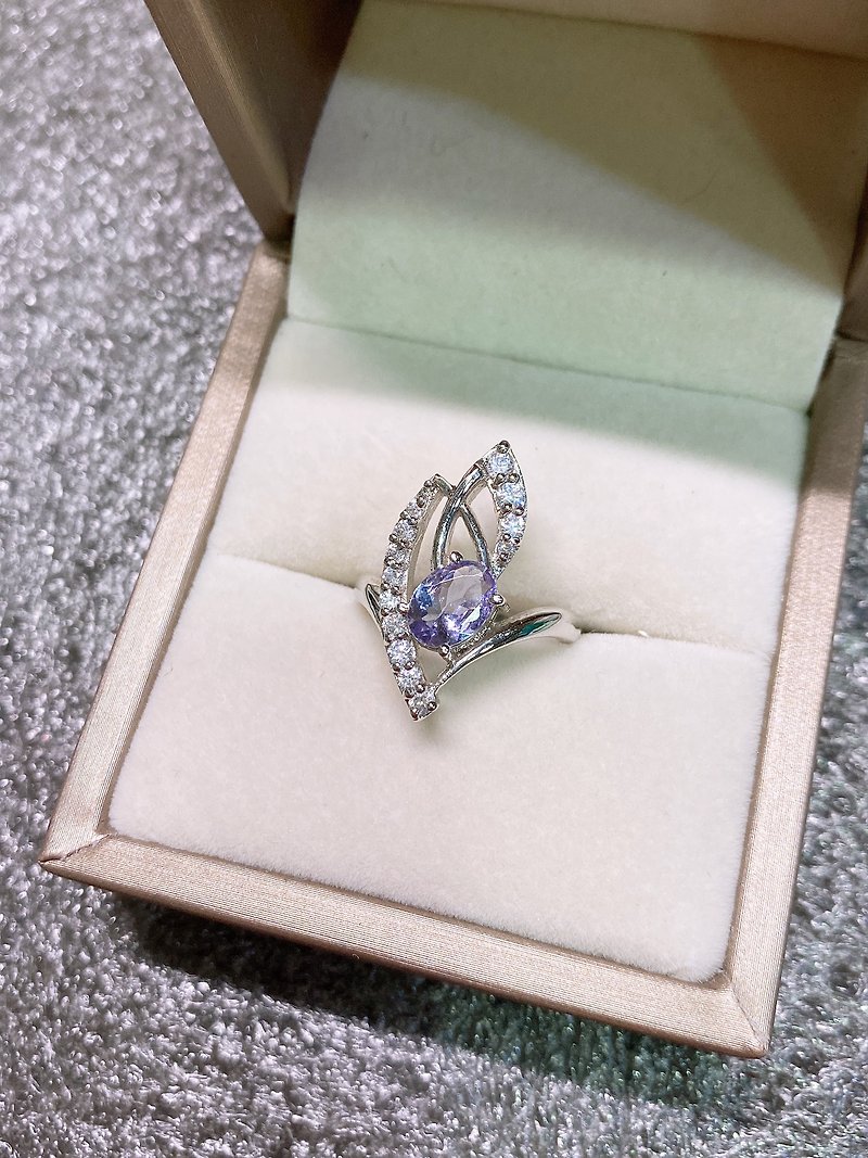 丹泉石 坦桑石 現代感 戒指 印度製 925純銀 - 戒指 - 寶石 紫色