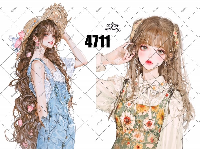 original sticker no.4711 人物ステッカー オリジナルステッカー オリジナル人物ステッカー 装飾ステッカー cotton melody - 貼紙 - 紙 