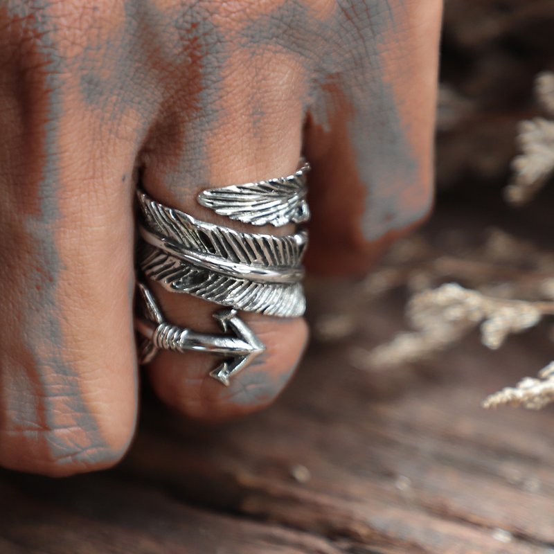 feather arrow ring unisex sterling silver boho chief head western cowboy biker - General Rings - Other Metals Silver