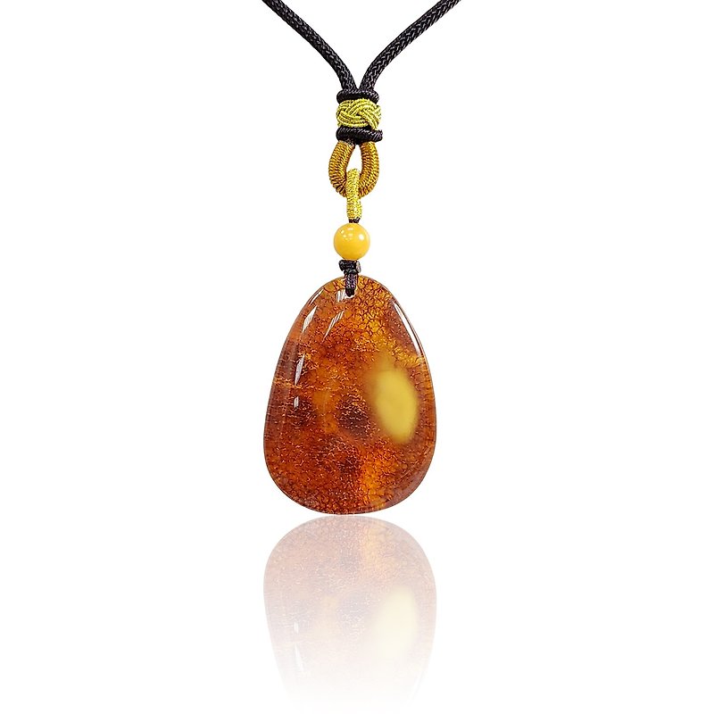 Classic leather natural gold twisted Wax pendant rope chain - Necklaces - Semi-Precious Stones Brown
