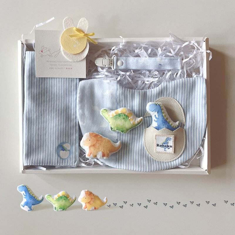 Lucky bag/3-piece set of dinosaur bibs (including three dinosaurs)/names can be customized/double-sided bibs/Miyue gift box - ของขวัญวันครบรอบ - ผ้าฝ้าย/ผ้าลินิน สีน้ำเงิน