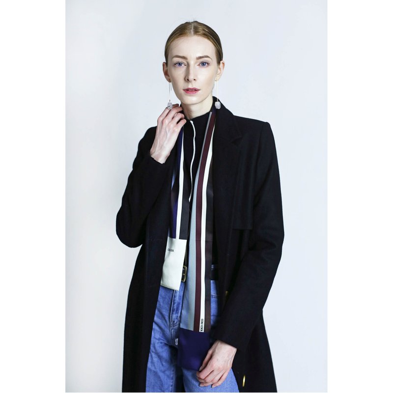 【Smoky blue】COLE COOL stripe Silk Scarf headband waistband gift for her - Scarves - Silk Multicolor