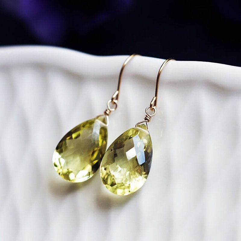 14KGF lemon quartz pear shape check cut earrings Amalie - ต่างหู - เครื่องเพชรพลอย สีเหลือง