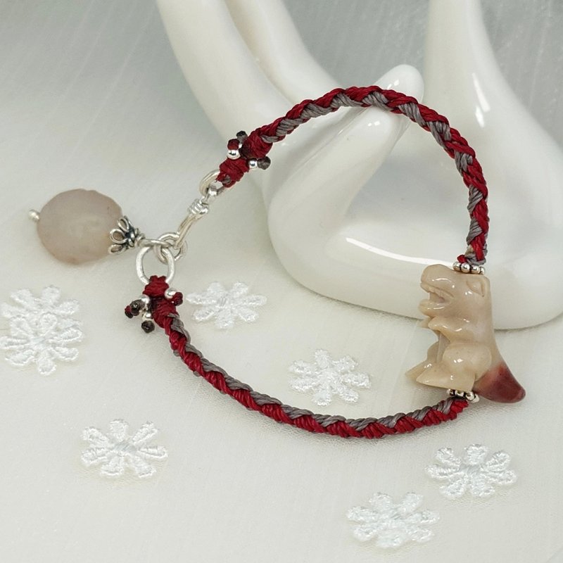 手鍊 暴龍 恐龍 阿拉善瑪瑙 戈壁石 糖心瑪瑙 925銀 蠟線 手繩 - 手鍊/手環 - 寶石 