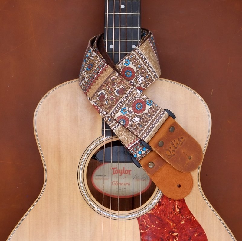 Brown Retro Style Guitar Strap - กีตาร์เครื่องดนตรี - หนังแท้ สีนำ้ตาล