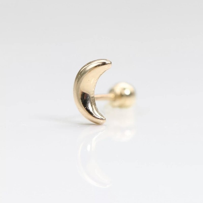 14K Solid Gold Moon Turn Bead Earring (Single) - ต่างหู - เครื่องประดับ สีทอง