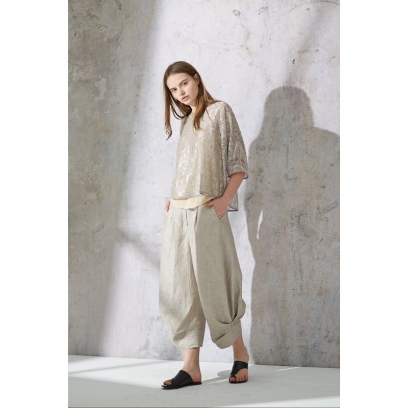 1801E2211 Striped textured pants - Women's Pants - Cotton & Hemp Khaki