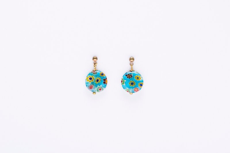 Flower and Fruit Glazed Earrings-Blue - Earrings & Clip-ons - Colored Glass Blue