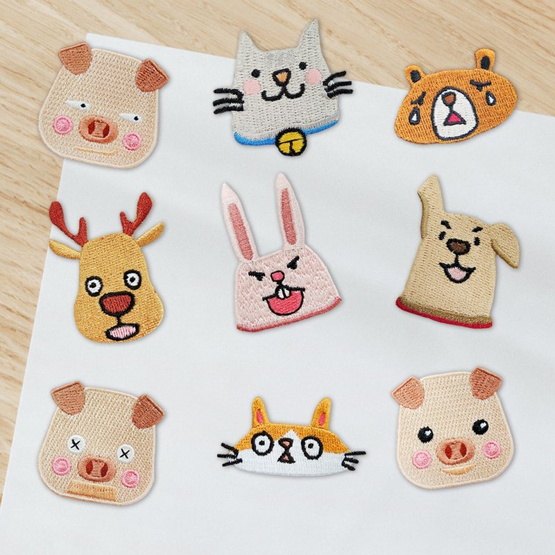 【刺繡布貼】動物表情包 (九款) - 貼紙 - 繡線 