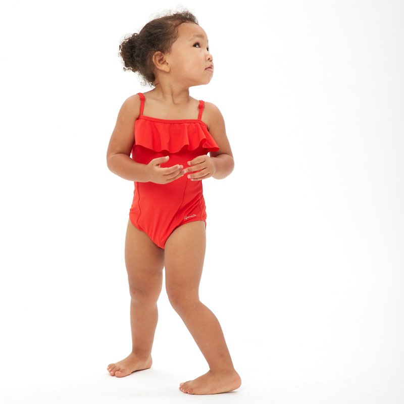 BROOKLYN - Flounce one piece swimwear for girls - ชุด/อุปกรณ์ว่ายน้ำ - วัสดุอื่นๆ สีแดง