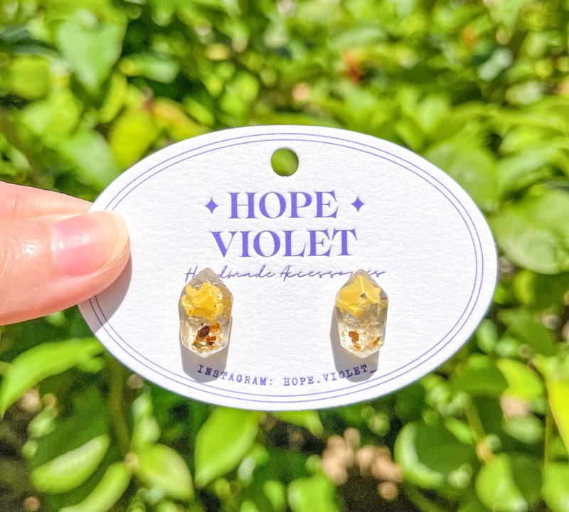 簡約透明感斯文耳環- Peaceful Day - 耳環/耳夾/耳骨夾 - 樹脂 黃色